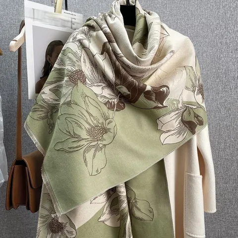 Sciarpa da Donna Elegante con Stampa Floreale in Finto Cachemire Scialle Invernale Caldo con Frange Morbido Pashmina