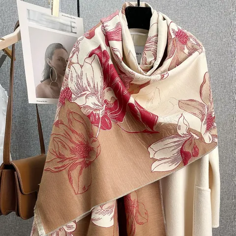 Sciarpa Elegante con Stampa Floreale da Donna Scialle Grande Morbido Effetto Cashmere con Frange Avvolgente Caldo per Ufficio Viaggi