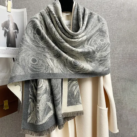 Elegante Sciarpa da Donna con Stampa Floreale di Camelia in Imitazione Cashmere Grande Scialle con Nappe Caldo Tocco Invernale Accessori Moda