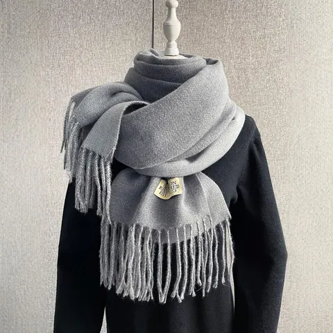 Sciarpa Donna Elegante Tinta Unita Double Face Imitazione Cashmere Frange Lunghe Calda Sciarpa Invernale Morbida Per Donna Moda Pendolare