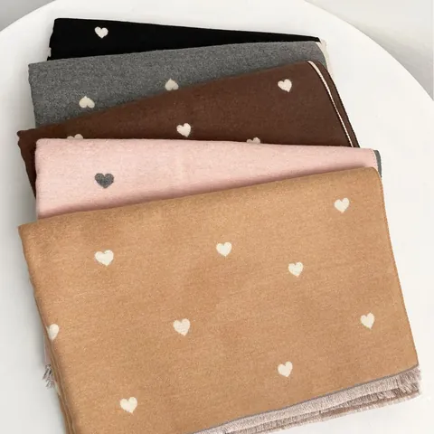 Sciarpa Invernale Calda da Donna Simil-Cashmere Motivo Jacquard a Cuore Dolce Sciarpa Spessa Doppia Faccia Con Nappine