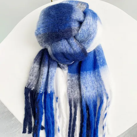 Sciarpa a Quadri Pesante da Donna Morbida Effetto Mohair Arcobaleno Grandi Quadri Invernale Calda Sciarpa Lunga Con Frange Elegante Scaldacollo