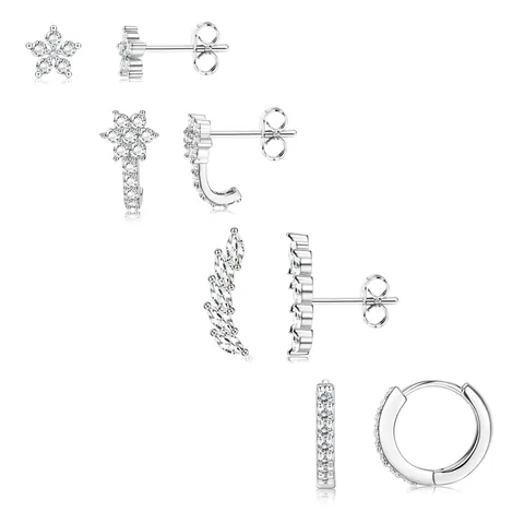 Brass Zirconia Flower Star Heart Stud Earrings And Huggie Hoop Earrings For Women Gold Silver Plated Elegant Fashion Jewelry