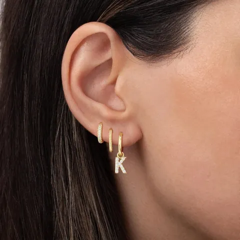 Brass Gold Plated English Letter Pendant Hoop Earrings Set Zirconia Micro-Inlaid With 925 Sterling Silver Earring Post For Women