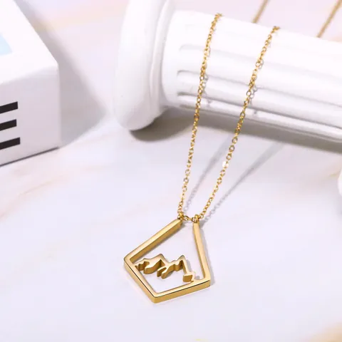 Minimalist Stainless Steel Mountain Range Pendant Necklace Gold Plated Hollow Geometric Nature Inspired Jewelry For Women