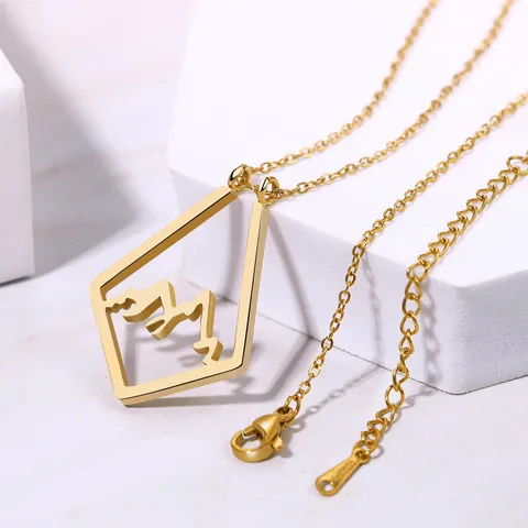 Minimalist Stainless Steel Mountain Range Pendant Necklace Gold Plated Hollow Geometric Nature Inspired Jewelry For Women