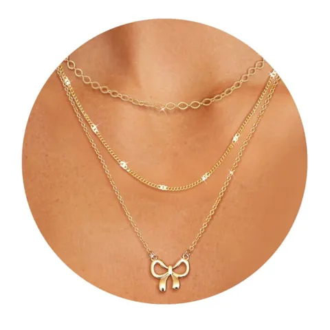 Layered Necklace For Women Gold Plated Copper Triple Layer Butterfly Artificial Pearl Cross Round Disc Pendant Chain Necklaces