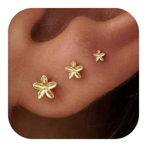 Gold Plated Brass Tiny Starfish Butterfly Stud Earrings For Women Minimalist Dainty Celestial Flower Cross Moon Jewelry Gift