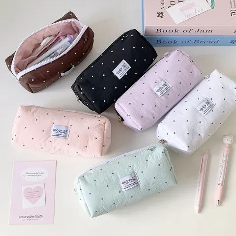 Große Kapazität Polka Dot Federmäppchen Ins Stil Tragbare Schreibwarentasche Minimalistisch Süß Polyester Make-up Organizer Tasche Für Schule Büro