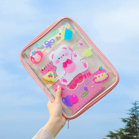 Cartoon Hase Tiger iPad Hülle Tasche PVC Transparent Mehrschichtige Tablet Aufbewahrungstasche Für Damen Mädchen Schule Büro
