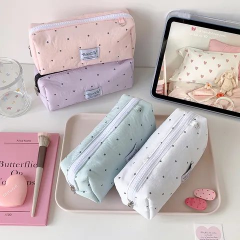 Große Kapazität Polka Dot Federmäppchen Ins Stil Tragbare Schreibwarentasche Minimalistisch Süß Polyester Make-up Organizer Tasche Für Schule Büro
