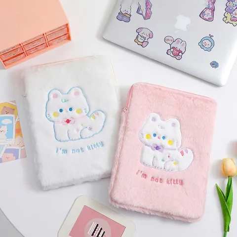 Süße Plüsch Cartoon Katze Stickerei Tablet Hülle Weiche Stoßfeste Schutztasche Für iPad Pro Air Tablet Aufbewahrungstasche Für Damen Studenten