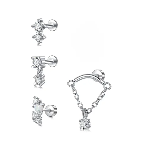 Καρφωτά Σκουλαρίκια Labret με Επίπεδη Πλάτη Ζιργκόν Συνθετικό Οπάλιο 14K Επιχρυσωμένος Ορείχαλκος Κοσμήματα Piercing Γυναικεία