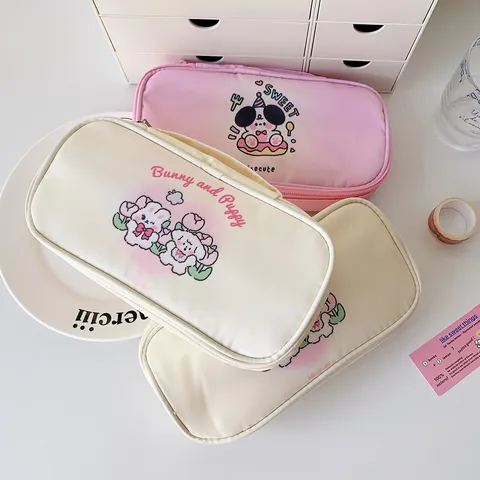 Kawaii Κασετίνα Με Κουνελάκι Και Σκυλάκι Μεγάλη Χωρητικότητα Φορητή Τσάντα Γραφικής Ύλης Με Λαβή Πολυεπίπεδη Θήκη Αποθήκευσης Για Μαθητές