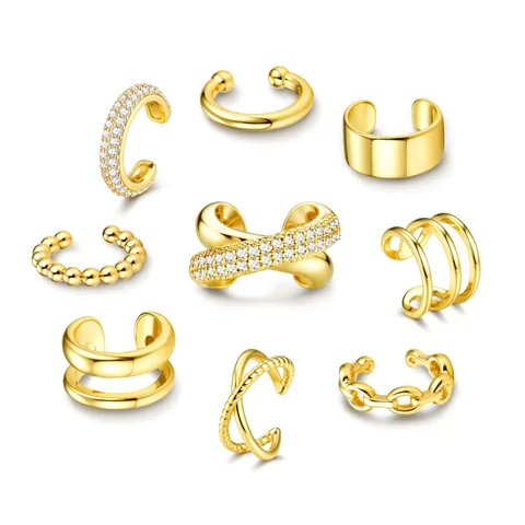 Vintage Brass 14K Gold Plated Zirconia Earring Collection For Women Geometric Ear Cuffs Heart Butterfly Star Tassel Jewelry