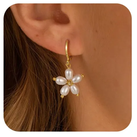 Women Vintage Flower Imitation Artificial Pearl Drop Earrings Brass Gold Silver Plated Ear Cuff Set Zirconia Fashion Jewelry Party Gift