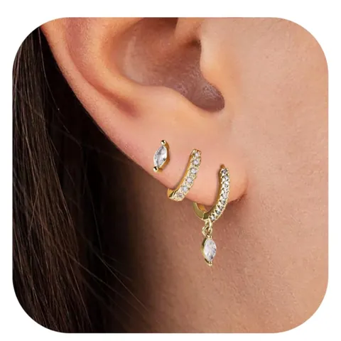 Fashion Gold Plated Brass Zirconia Earrings Combination Flower Starfish Bowknot Stud Hoop Earrings Jewelry For Women