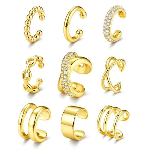 Vintage Brass 14K Gold Plated Zirconia Earring Collection For Women Geometric Ear Cuffs Heart Butterfly Star Tassel Jewelry