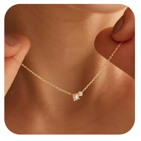 Élégant Collier Pendentif En Laiton Plaqué Or 14k Zirconium Künstliche Perle Pour Femme Minimaliste Chaîne De Clavicule Bijoux Cadeau