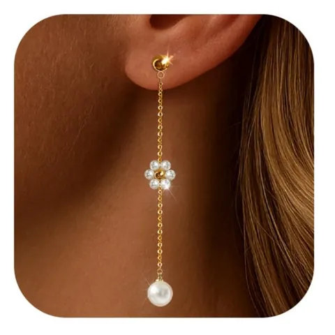 14K Gold Plated Brass Flower Tassel Earrings For Women French Light Luxury Zirconia Butterfly Artificial Pearl Drop Earrings