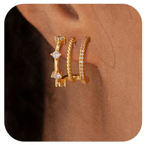 Personalized Brass 14k Gold Plated Zirconia Stud Earrings For Women Geometric INS Style Elegant Fashion Jewelry Accessories