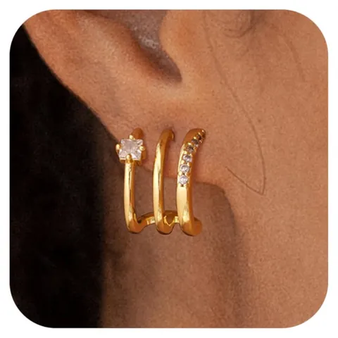 Personalized Brass 14k Gold Plated Zirconia Stud Earrings For Women Geometric INS Style Elegant Fashion Jewelry Accessories