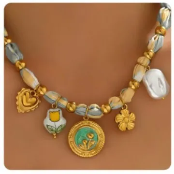 Vintage Gold Silver Plated Cross Pendant Necklace For Women Bohemian Satin Ribbon Floral Shell Starfish Heart Artificial Pearl Chain Jewelry