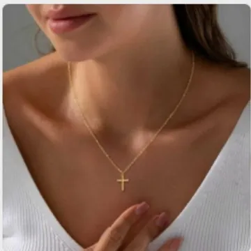 Collier Pendentif Croix En Laiton Plaqué Or 14K Acier Inoxydable Zircone Pour Femme Bijoux Élégants Chaîne De Clavicule Minimaliste