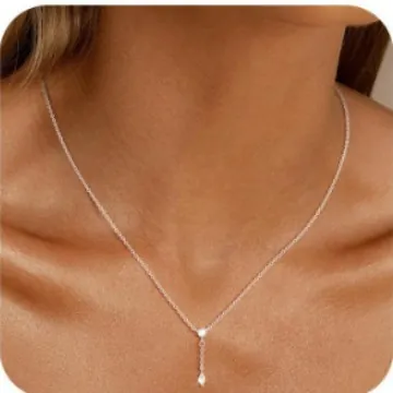 Collier Lariat en Y en Cuivre Plaqué Or 14K Zirconium Pendentif Croix et Barre Chaîne Réglable Bijoux de Mode pour Femme Cadeau