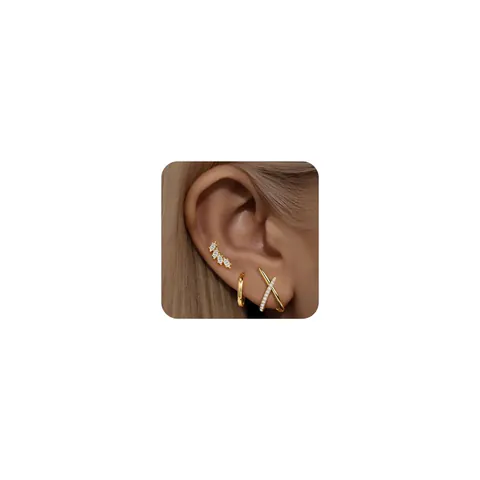 Gold Plated Copper Zirconia Earring Set Stainless Steel Post Cross Geometric Stud Earrings Ear Cuffs For Women Jewelry