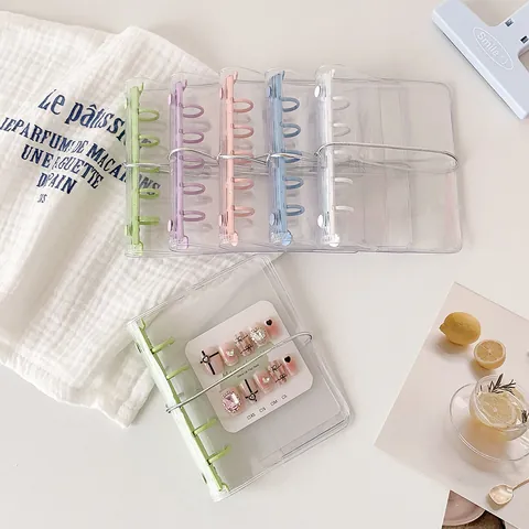 Transparent PVC Loose Leaf Press-on Nail Storage Book M5 Mini Binder Photocard Holder With Elastic Strap For Women Girls Organizer