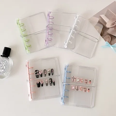 Mini Transparent PVC Binder Album With Elastic Strap For Press On Nails Storage Portable Loose-Leaf Collection Book Women