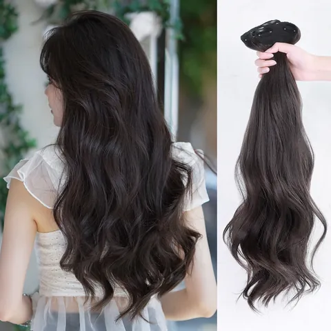Extensiones de Cabello Largo Ondulado Fibra Sintética Alta Temperatura Clip In Para Mujeres Uso Diario Fiesta