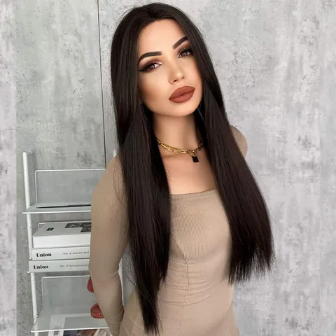 Long Straight Lace Front Wig For Women High Temperature Synthetic Fiber Heat Resistant Middle Part Natural Looking Hair For Daily Party Use