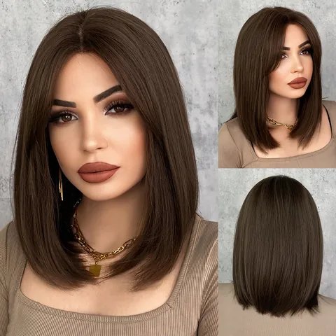 Women Short Straight Bob Wig High Temperature Synthetic Fiber Lace Front Hand Woven Heat Resistant Daily Hair Wig