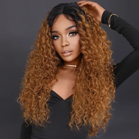 Long Afro Kinky Curly Lace Front Wig Synthetic High Temperature Fiber Heat Resistant Breathable Natural Hairline For Women