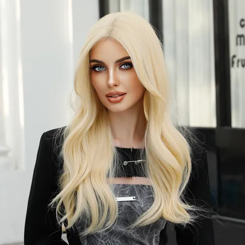 Long Wavy Light Blonde Synthetic Lace Part Wig For Women Heat Resistant Fiber Realistic Wave Middle Part Fashion Hairpiece