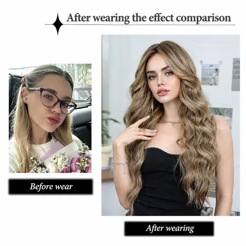 Lange Wellige Ombre Synthetik Perücke Für Damen Mit Mittelscheitel Pony Hitzebeständige Faser Natürlich Aussehende Mode Haar Perücken