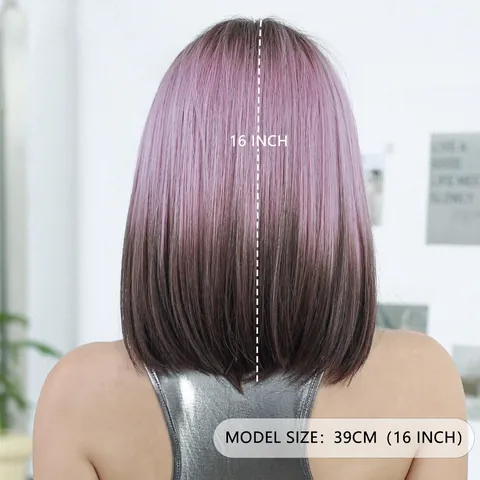 Κοντή Ίσια Bob Lace Front Ombre Περούκα για Γυναίκες Θερμοανθεκτική Συνθετική Ίνα Ροζ Καφέ Γκρι Ανταύγειες Πάρτι