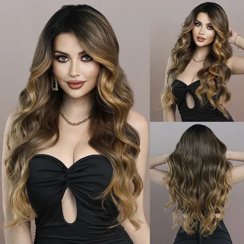 Long Wavy Ombre Synthetic Lace Front Wig For Women Side Part Heat Resistant Natural Looking Daily Party Fashion Hair Wig