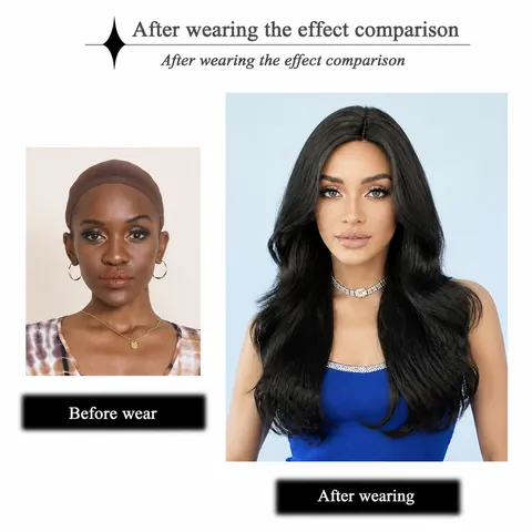 Long Wavy T-Part Lace Front Synthetic Wig Middle Part Heat Resistant Fiber Fashion Natural Black Purple Red Wigs For Women