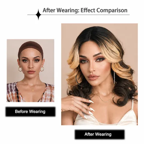 Lace Front Curly Wig Synthetic Heat Resistant Fiber Ombre Highlight Blonde Long Wavy Wigs For Black Women Natural Daily Hair