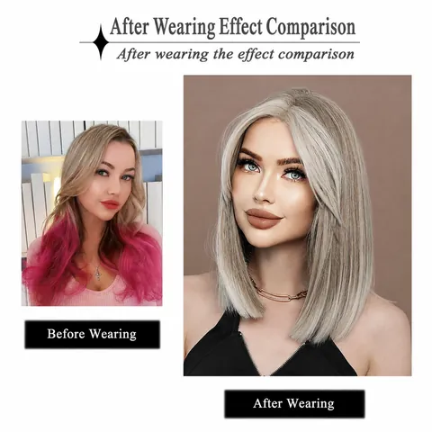 Short Straight Bob Lace Front Wig High Temperature Synthetic Fiber Heat Resistant Natural Hairline For Women Fashion Hair Styling