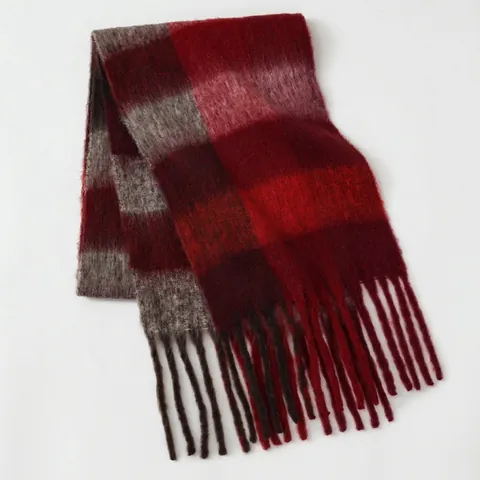 Mode Karierter Schal Dick Warm Polyester Mohair-Optik Quasten Schultertuch Weicher Übergroßer Schal Für Damen Herren Winter
