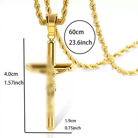 Edelstahl Gold Silber Kruzifix Kreuz Anhänger Halskette Für Herren Damen Religiöser Schmuck Seilkette Boxkette Hip Hop