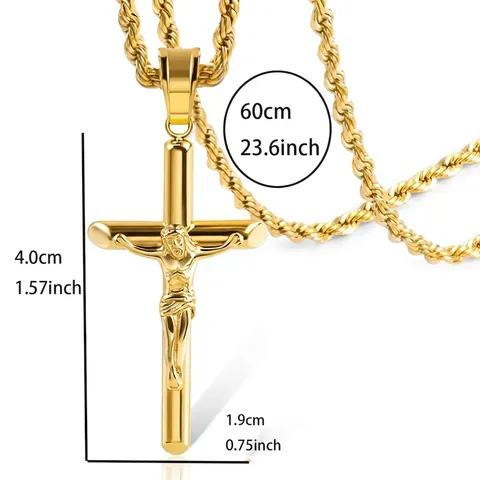 Stainless Steel Gold Silver Crucifix Cross Pendant Necklace For Men Women Religious Jewelry Rope Box Chain Hip Hop Style