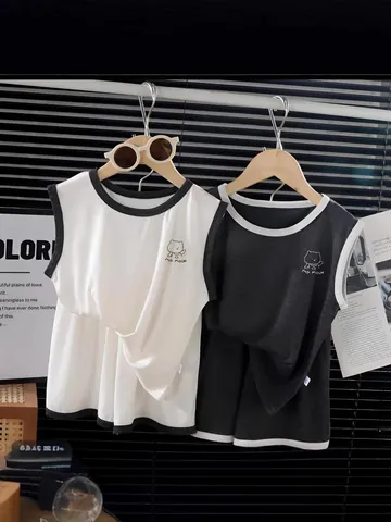 Conjunto de Ropa de Casa de Verano para Niños en Modal Chaleco Sin Mangas y Pantalones Cortos Dibujos Animados Pijama