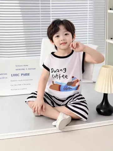 Conjunto de Ropa de Casa de Verano para Niños en Modal Chaleco Sin Mangas y Pantalones Cortos Dibujos Animados Pijama