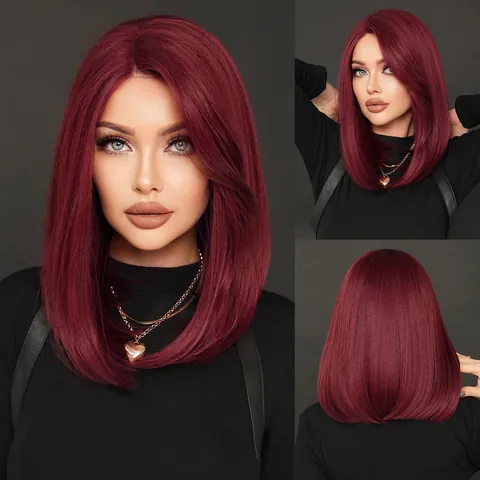 Shoulder Length Straight T Part Lace Front Wigs For Women Synthetic Heat Resistant Fiber Burgundy Blonde Natural Hairline Daily Wig