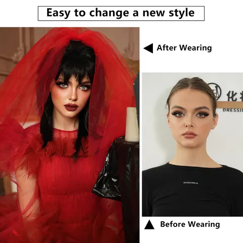 Dames Mullet Pruik Zwart Gothic Retro Punk Stijl Hittebestendige Synthetische Vezel Voor Halloween Cosplay Feest Met Pruikkap